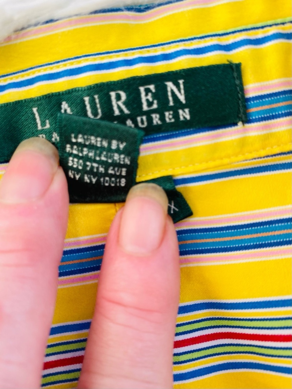 LAUREN RALPH LAUREN Yellow Striped Button Front Shirt 3x Cotton RL Logo - Picture 3 of 11